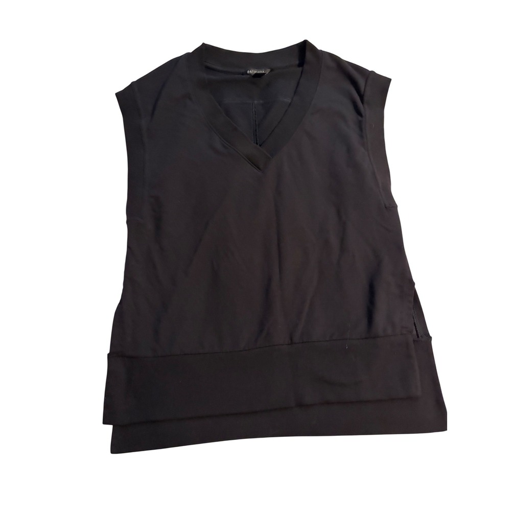 Athleta Coaster Luxe V-Neck Sweatshirt Vest Black‎ Sleeveless Pullover Small